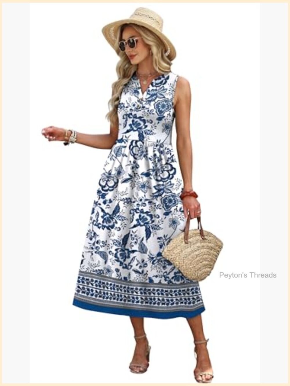 V-Neck Button Up Midi Dress with Pockets Sleeveless - Picture 3 of 7